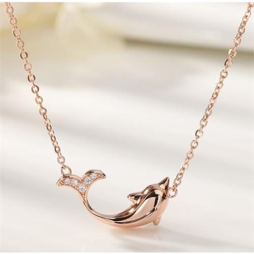 OBEAR New Fashion Silver Plated Cute Dolphin Statement Necklace Cubic Zirconia Whale Pendant Necklaces