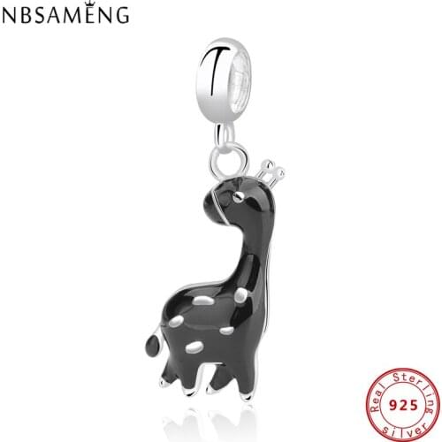 Original 925 Sterling Silver Bead Black Deer Pandent Charm Fit Bracelets DIY Charms Women Beads For Jewelry Making