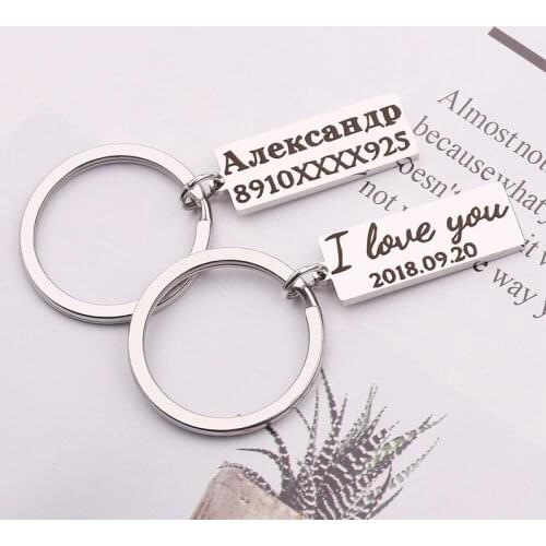 Custom Keychains Stainless Steel Rectangle Engrave Number Keychains Pendant Women Words Men Keychain Jewelry Keyring Memorial