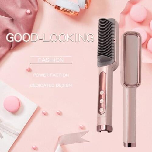 Professional Hair Straightening Brush Hot Comb 30S Fast Iron Ceramic Heating Straightener Hair Straightening Comb Styling Tool