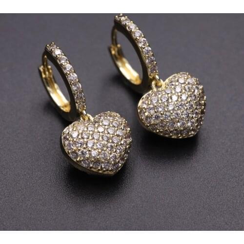 Luxury Small Heart Earrings For Women Gold Color Full Pave AAA Cubic Zirconia Stone Wedding Drop Earring Fashion jewelry Brincos