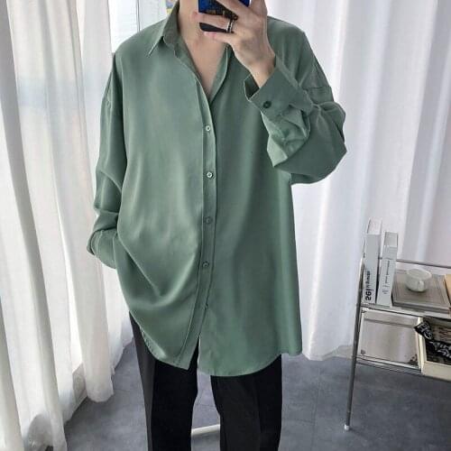 2021 Mens Long Sleeve Shirt Autumn New Korean Sagging White Loose Blouse Couples Leisure Office Interview College