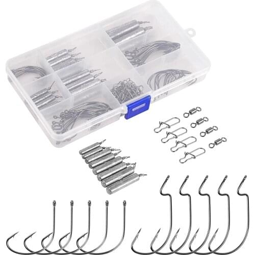 Fishing Drop Weight Kit 100pcs Fishing Skinny Sinker Set Duo-lock snaps Drop Rig Wacky Hooks Offset Hooks Fishing Tackle