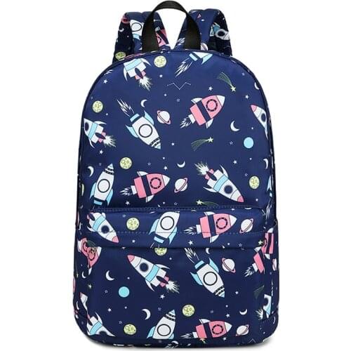 Elementary School Bag for Boys Bookbag Rocket Space Prints Multi-pockets Schoolbag Children Kids School Backpack