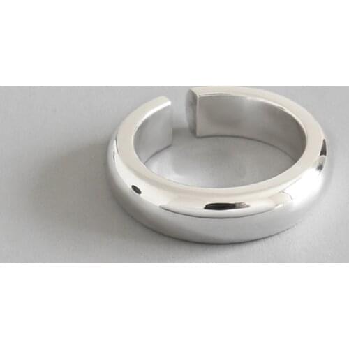 S990 Sterling Silver Gauge 3mm Band Simple Personality Glossy Female Open Adjustable Stacking Ring Promise Wedding Plain Rings