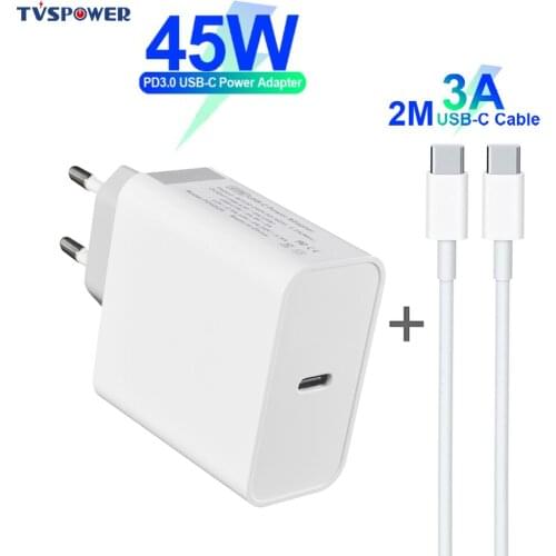 45W Quick Charge Type C PD QC3.0 USB Charger For iPhone Macbook Samsung Xiaomi Switch Fast Wall Charger EU Adapter (C-C cable)