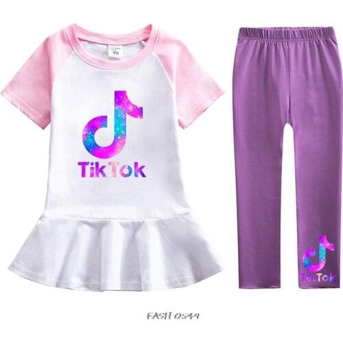 Tik Tok New Girls Clothing Sets Spring Cartoon Little Girls T Shirt Dress + Pants Baby Kids Suit Children Clothing Clothing Set