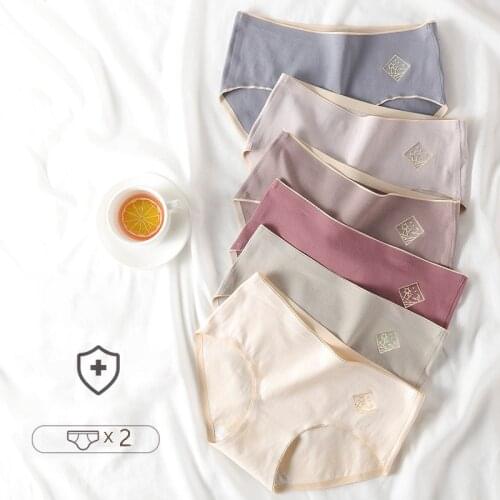 2Pcs/Set Briefs Solid Color Panties Women Cotton Seamless Nderwear Mid Rise Sexy Lingerie Big Size Womens Panties Girl Shorts