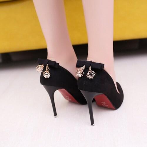 Summer New High Heels Women Pumps Shoes Fashion Flock Leather 10cm Thin Heel Ladies Dress Shoe Black Red Spring Single Shoes