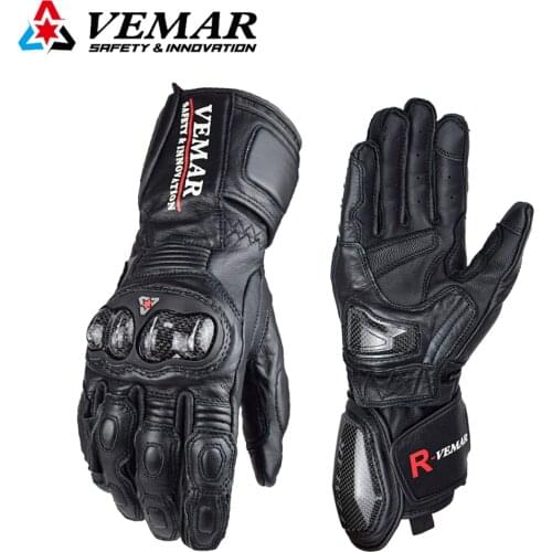VEMAR 4 Seasons Motorcycle Leather Gloves Breathable Professional Riding Gloves Carbon Fiber Protection Motocross MTB ATV Gloves