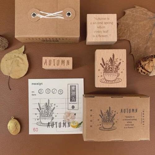 Vintage Spring summer autumn winter plant decoration stamp wooden rubber stamps for scrapbooking stationery DIY craft standard
