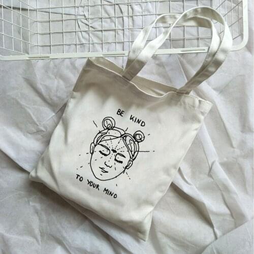 Harajuku Be Kind Korean Casual Canvas Bag Female Large Capacity Vintage Harajuku Shoulder Bag Summer Ulzzang Book Bags