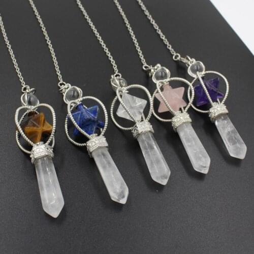 Lady Retro Faux Quartz Eight Pointed Star Hexagon Pendant Chain Necklace Jewelry Eight Pointed Star Pendant Gift Retro Necklace