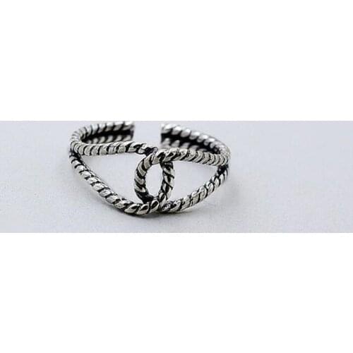 Thai Silver Vintage Twist Masked Man Cross Personality Open Rings for Women 925 Sterling Silver Jewelry 2021 Trend Anillos SR354