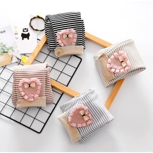 Winter New Kids Velvet Leggings 1-4 Years Baby Girls Skinny Pants Cute Striped Love Cotton Thicken Warm Legging For Toddler Girl