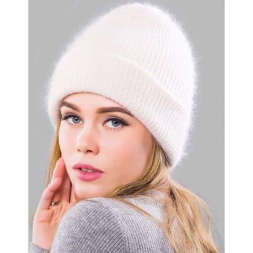 Winter Hats for Women Rabbit fur Beanie Hat Female Knitted Skullies Beanies Solid Wool Soft Autumn Winter Cashmere Caps Bonnet