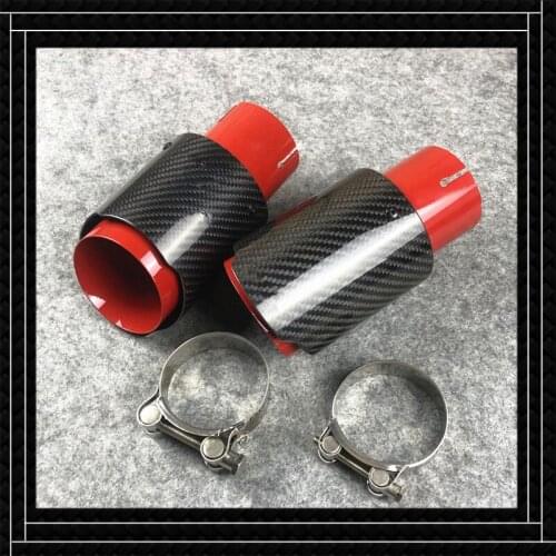 1 Pair Red Carbon Fiber Exhaust Pipe Car Universal Length 170MM Stainless Steel For Akrapovic Muffler Tip Car Universal Nozzles