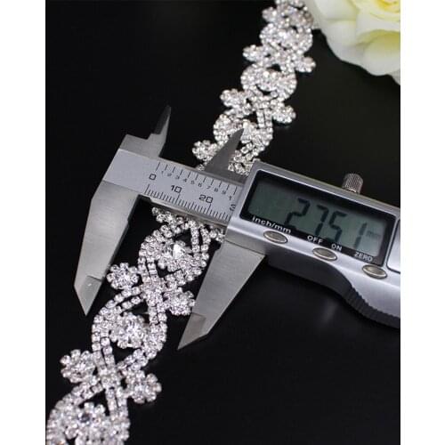 1 yard Sparkling Silver Applique Bridal Sash Belt Sewing on Wedding Dress Decoration Rhinestone Crystal Chain Trim Ribbon Belt