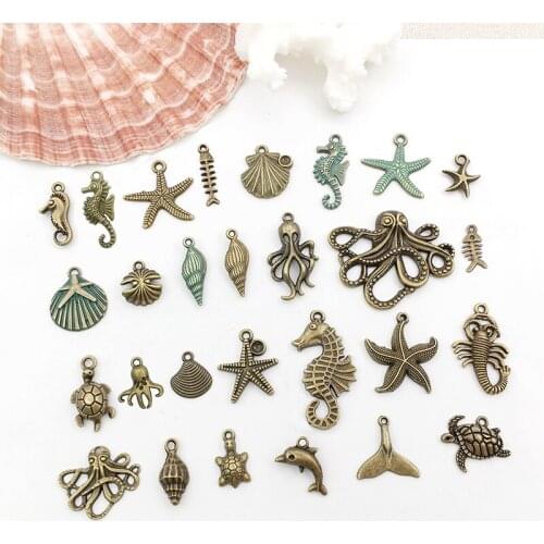 10Pcs Ocean Shell Conch Starfish Seahorse Charms Pendants DIY Jewelry Making Alloy Findings Accessory For Necklaces Earrings