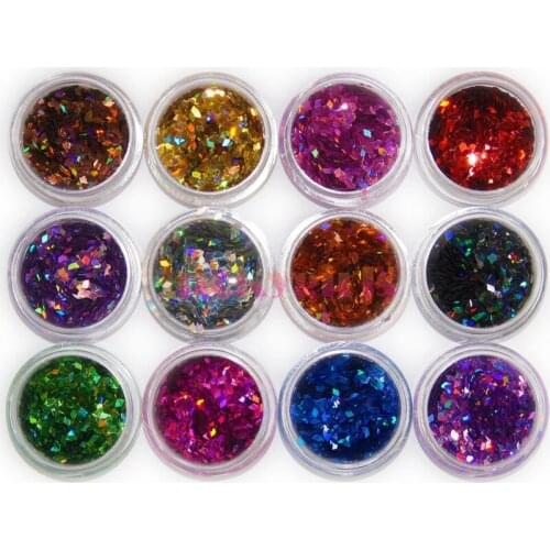 12 Colors/set Nail Art Nail Glitter Acrylic 3D Rhombus Glitter Shape Sequins Powder Set for Nail Decoration
