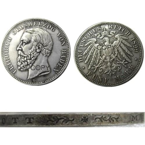 1899 GERMAN STATES BADEN - 5 mark Silver Plated Copy coin