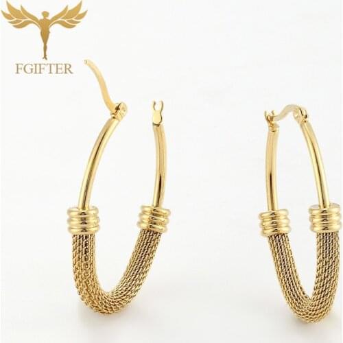 40mm Golden Oval Hoop-Earrings Stainless Steel Personality Metal Earring Fashion Geometric Elegant Dangling Ladies Wedding Jewel