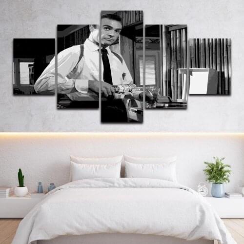 Wall Art HD Prints 5 Pcs Modular Bond Connery Celebrity Poster Canvas Painting Living Room Home Decoration No Framework Pictures
