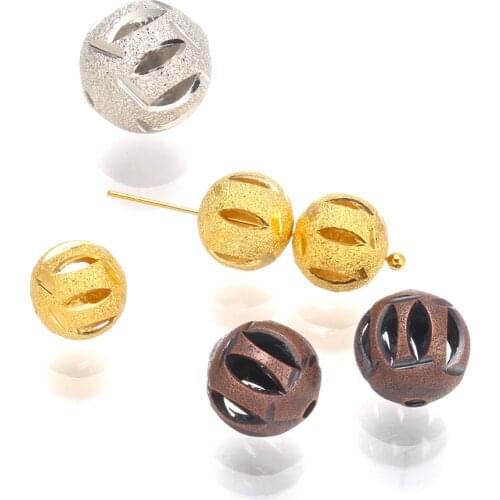 50 pcs Brass hollow metal bead shinny round carved spacer Beads Findings DIY making For Jewelry Necklace Bracelet Accessories