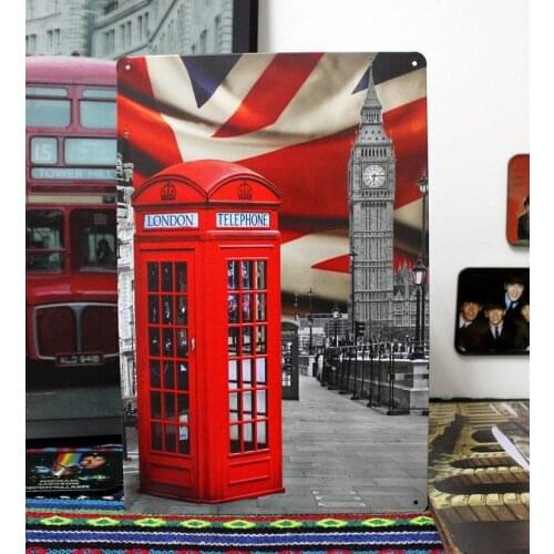 50pcs/lot Metal Sign shabby chic Retro Vintage Shabby Chic London TELEPHONE station Plaque Metal Sign gift F-42