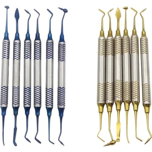 6Pcs/Set Dental Composite Resin Filling Spatula Titanium Plated Head Filler Thick Handle Restoration Set