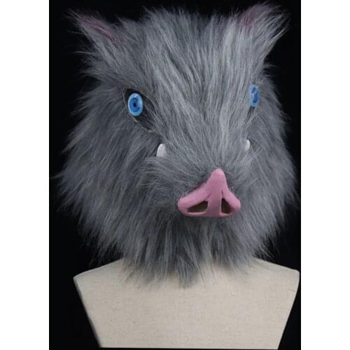 Anime Demon Slayer Hashibira Inosuke Mask Cosplay Kimetsu no Yaiba Wild Boar Pig Latex Masks Helmet Halloween Party Costume Prop
