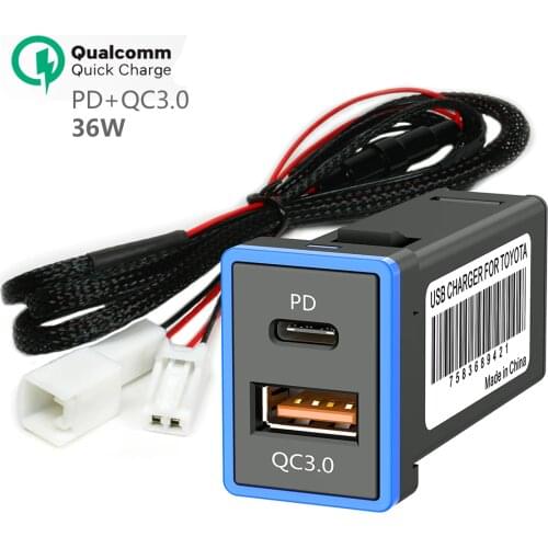 CHELINK QC 3.0 Car Charger Dual Port with type c USB Quick Charge Socket for Toyota