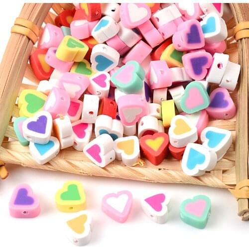30pcs/Lot Marshmallow Heart Shape Polymer Clay Beads For Jewelry Making DIY Handmade Loose Spacer Beads Accessories