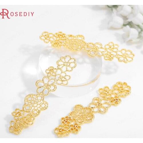 C698)4 pieces 16x61mm 24K Gold Color Brass Flower Connect Charms Pendants High Quality Diy Jewelry Findings Accessories
