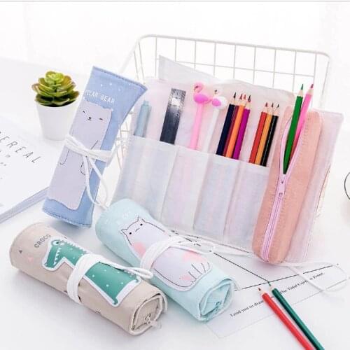Animal Korea Style Roll Up Pencil Case For Girl Students Pen Storage Bag School Pencil Box Stationery Escolar Kids Birthday Gift