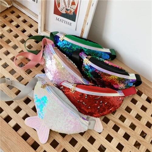 Childrens Belt Bag Fashion Sequin Stitching Crossbody Chest Bag Handbag Mermaid Cartoon Cute Mini Girl Mobile Phone Coin Purse