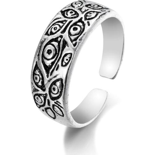 EN Vintage Punk Carved Eyes Mens Ring Finger Jewelry Hip Hop Rock Culture Ring Unisex Women Male Party Metal Rings Accessories