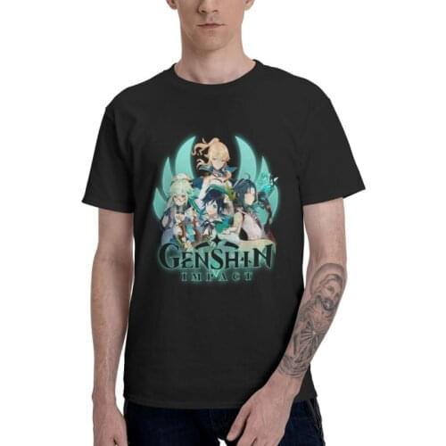 Genshin Impact Anime Characters T Shirt Men Short Sleeve 100% Cotton T-shirt Japan Game Harajuku Tee Novelty Tshirts Gift Idea