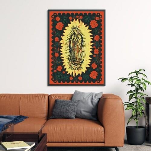Guadalupe Lady in Mexico Art Painting Print on Canvas Poster Woman Picture Vintage Style for Living Room Bedroom Home Decor