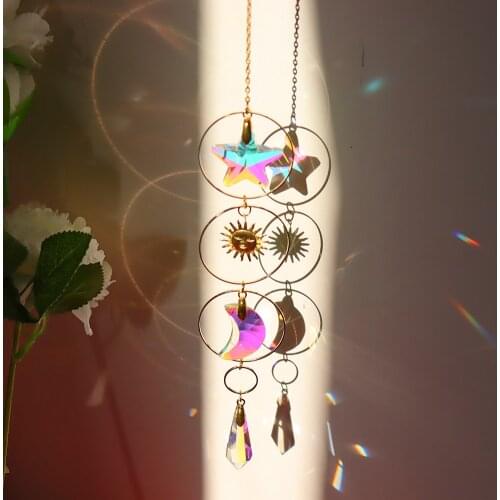 Crystal Star Moon Diamond Prisms Hanging Sun Rainbow Chaser Catcher Chakra Window Curtains Pendant Wind Chimes Gardening Decor