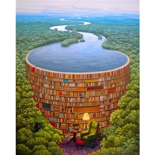 Painting By Numbers Forest Library Lake Acrylic Coloring By Numbers For Adult Landscape Wall Art Picture Home Decoration Gift