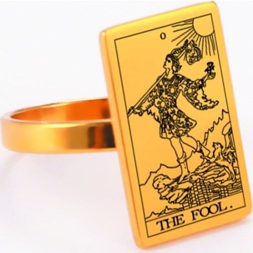 LIKGREAT Vintage Tarot Card Ring for Women Men Stainless Steel Magician Esotericism Finger Rings Punk Amulet Jewelry