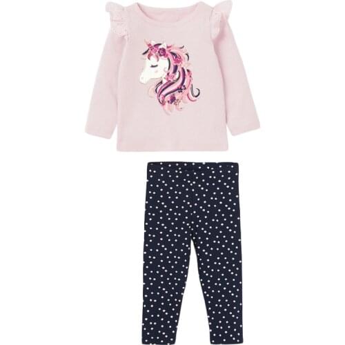 Little maven Toddler Girls Clothing Sets with Cute Unicorn Pattern Lace Edge O Neck Autumn Long Sleeves Trousers Point Pants Set