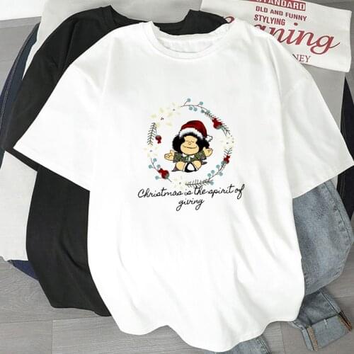 Mafalda T-shirt Summer Kawaii Cartoon Lady Harajuku casual Short Sleeve Streetwear O-Neck White 90s Hipster Tee