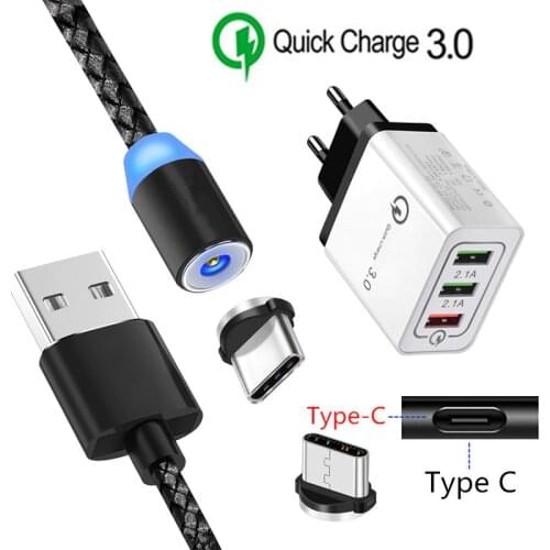 Magnetic USB Cable For Samsung Galaxy S8 S9 S10 M40 A70 A50 A30 A20E A3 A5 A7 2017 Type C Magnet Charge Wire QC 3.0 Fast Charger