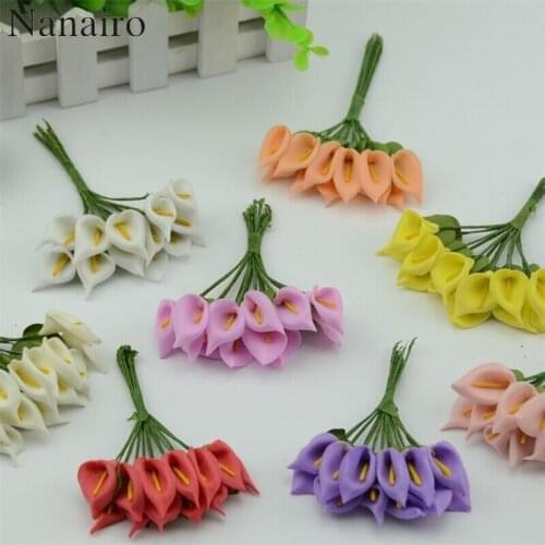 144pcs Mini PE Calla Lily Artificial Flower Bouquet DIY Handwork Scrapbooking For Home Wedding Gift Box Decoration Fake Flowers