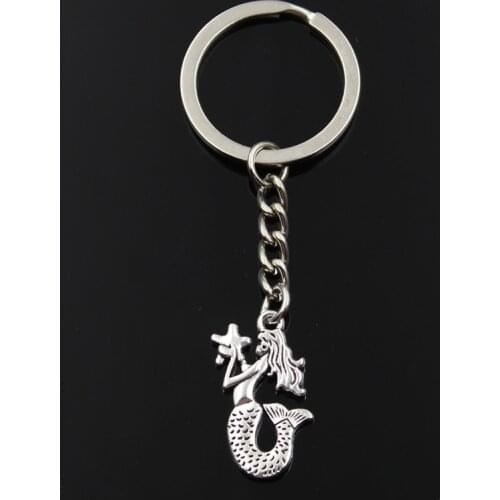 Fashion Keychain 28x17mm mermaid silver color pendants DIY Men Jewelry Car Key Chain Ring Holder Souvenir For Gift