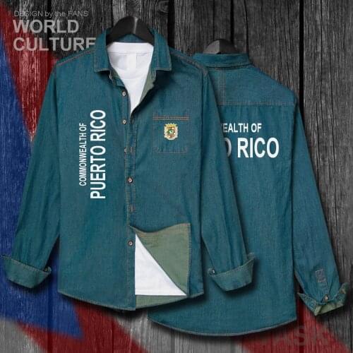 Puerto Rico Rican PRI PR Jacket Men Fashion Turn-down Collar Jeans Shirt Top Spring Autumn Clothes Long Sleeve Cowboy Coat 20