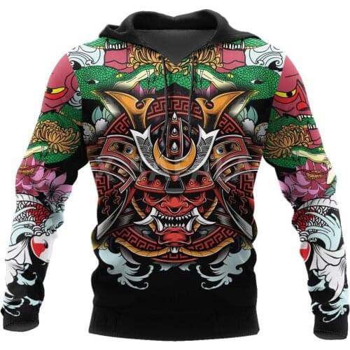 Samurai Oni Mask Tattoo 3D All Print Size XS-7XL Hoodie Man Women Harajuku Outwear Zipper Pullover Sweatshirt Casual Unisex-1