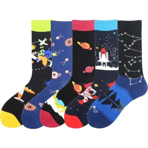 Unisex Painting Style Astronaut man Socks Cotton Harajuku Colorful Full Socks Women Space Streetwear 1 Pair Size 38-46